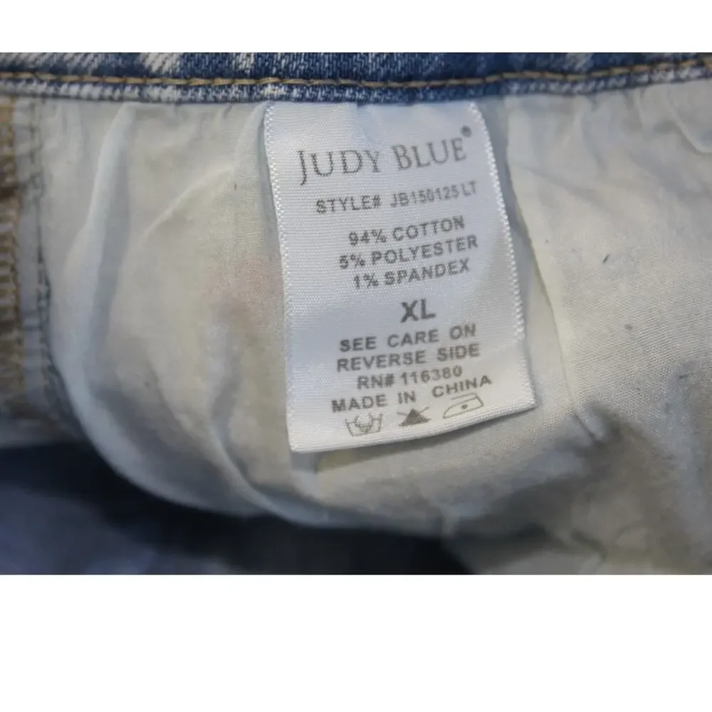 Judy Blue High Waisted Cherry Embroidery Acid Wash Jean Shorts for Women's XL